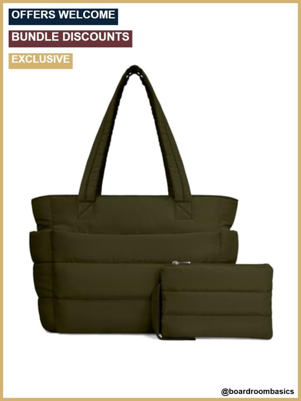 Lightweight Quilted Puffer Tote Bag with 9 Pockets, Laptop Sleeve, Machine